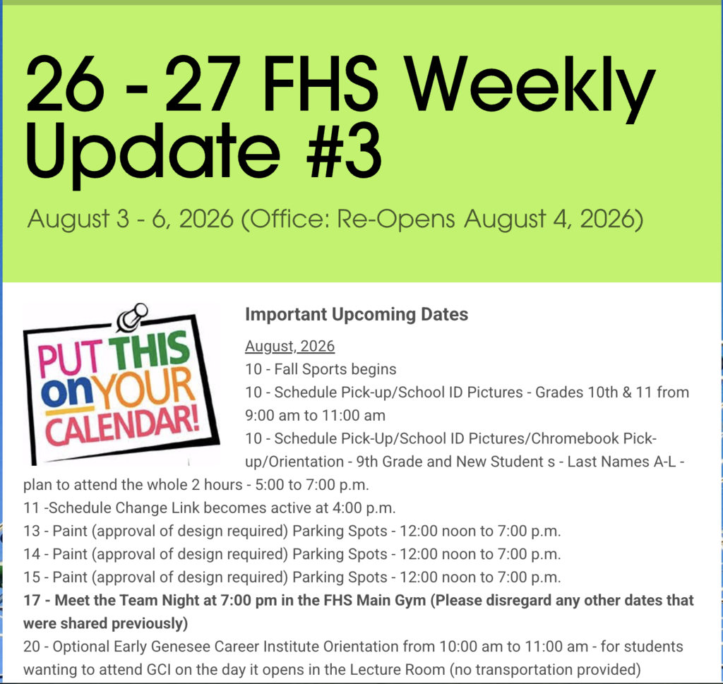 FHS Weekly Newsletter - August 7, 2026