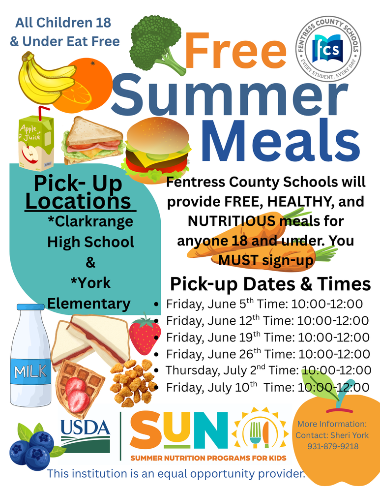Free Summer Meals for ALL Children 18 and under