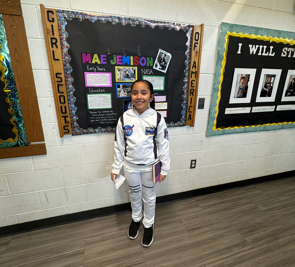 At FUEL's Living History night, a student presents the life and legacy of Mae Jemison
