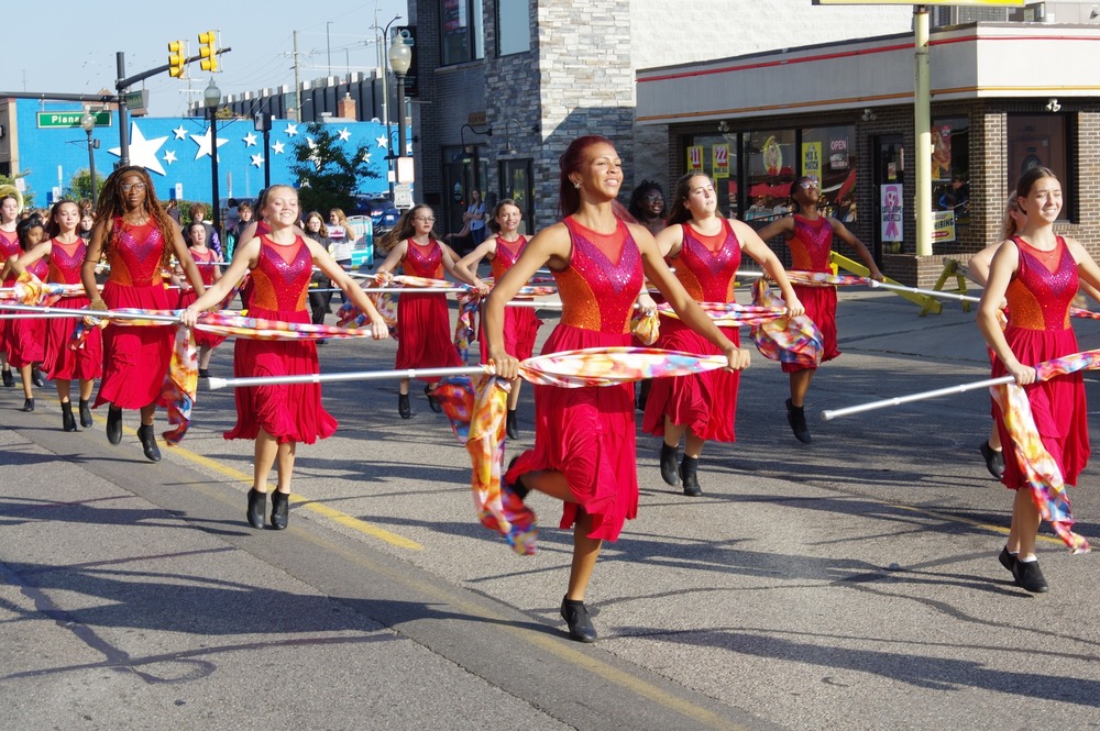 color guard marches in parade