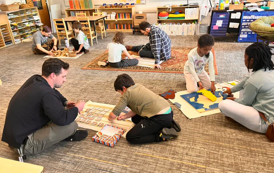 parents join students in Ferndale's Montessori Classroom