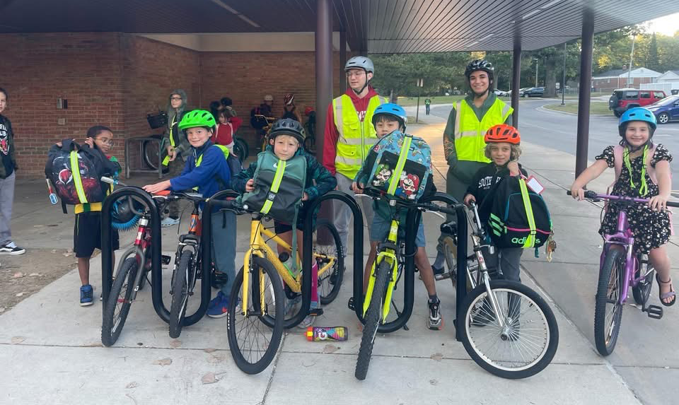 bike bus rolls to school at Ferndale Elementary