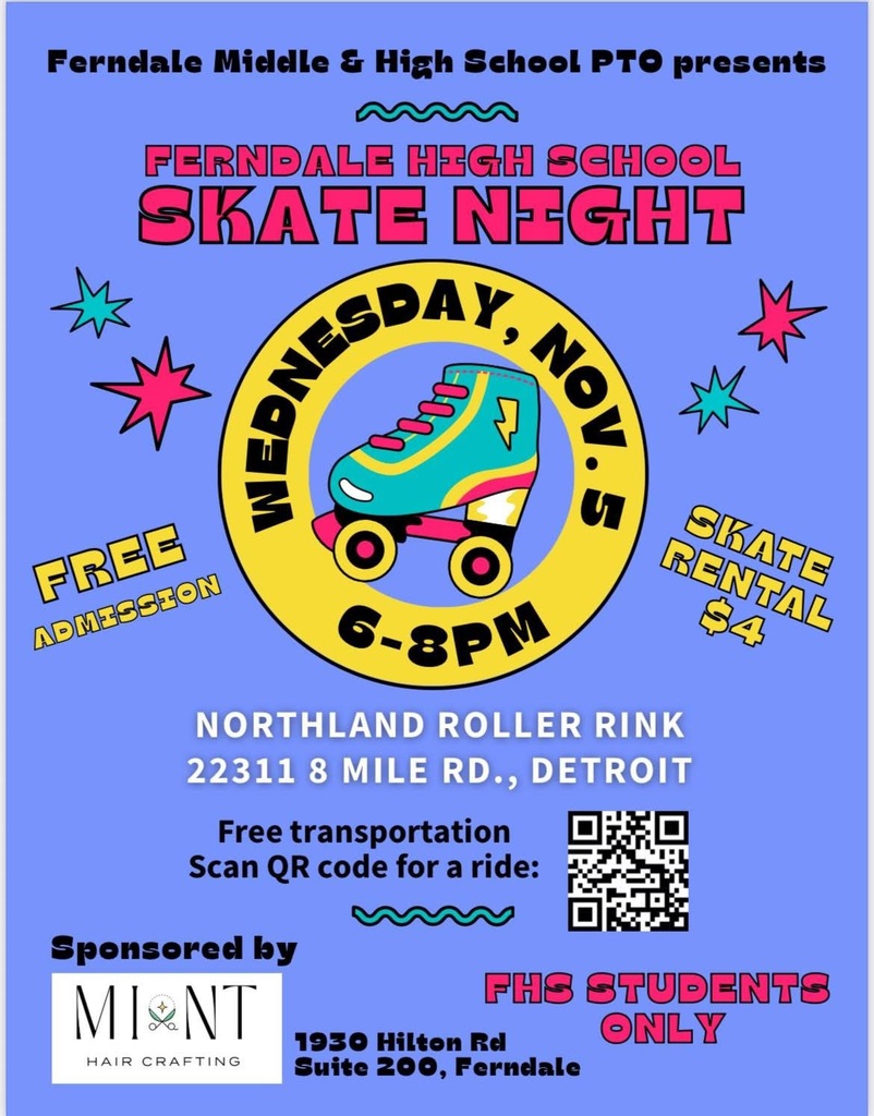 Ferndale Middle & High School PTO presents FHS Skate Night, Northland Roller Rink, 6-8pm, Nov. 5, 2025!