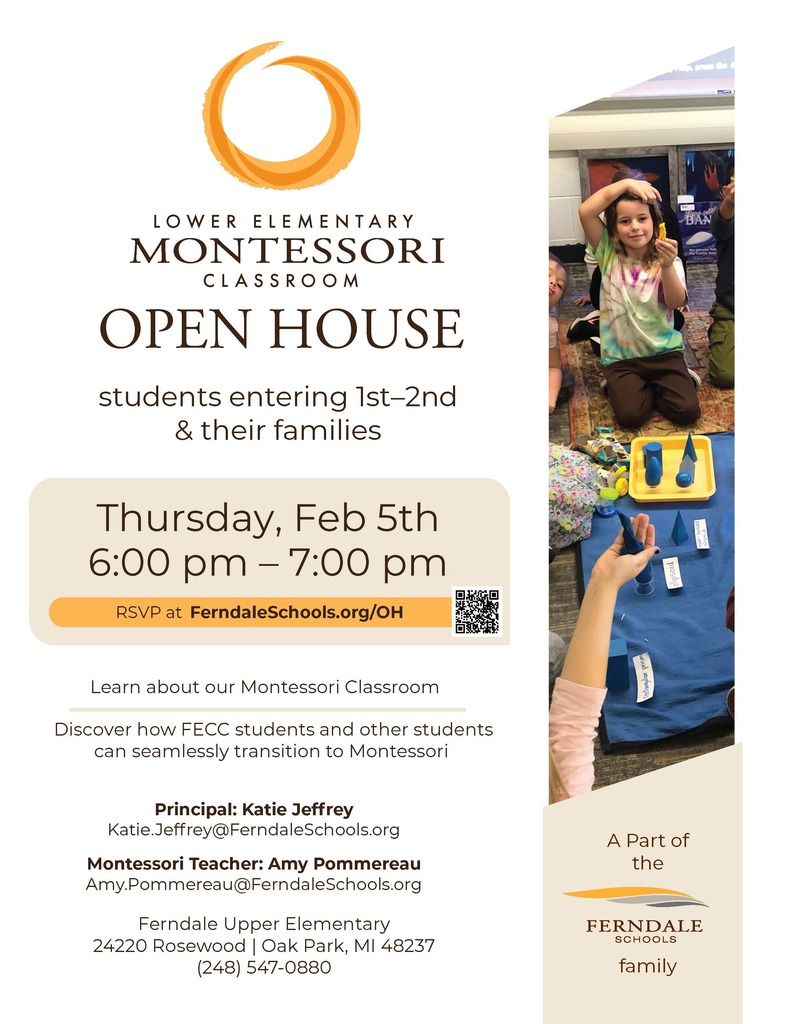 Join us for a Ferndale Lower Elementary Montessori Open House Feb. 5 at 6pm!