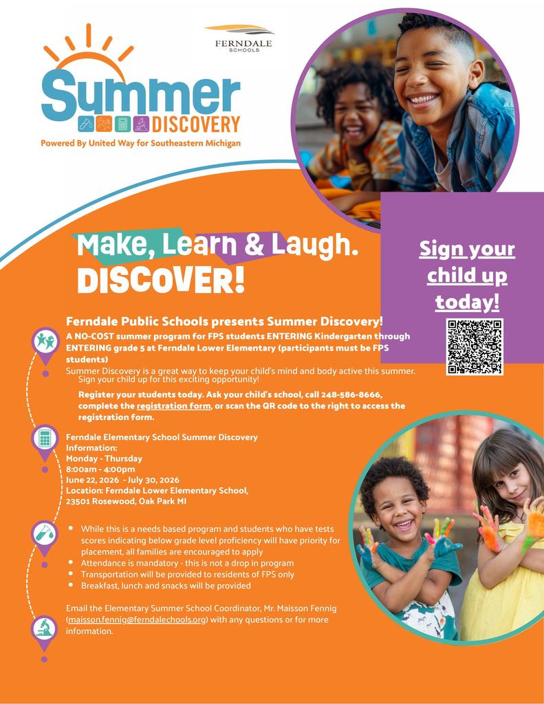 Join us for Summer Discovery Flyer, a camp for students in Ferndale Schools