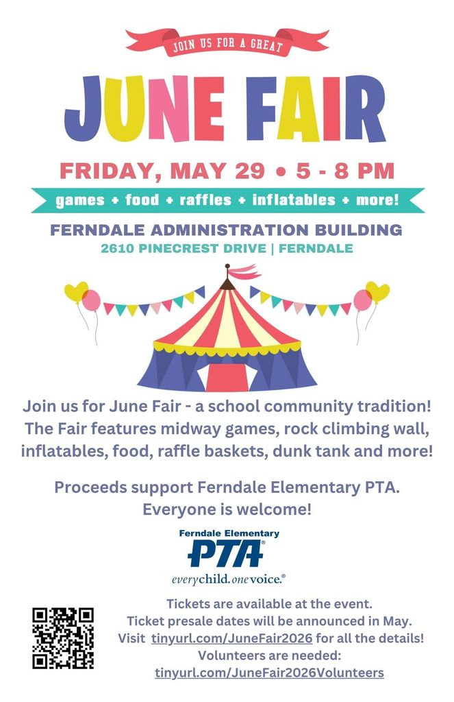 Flyer inviting families to June Fair at FPS Central Admin Bldg May 29, 5-8pm