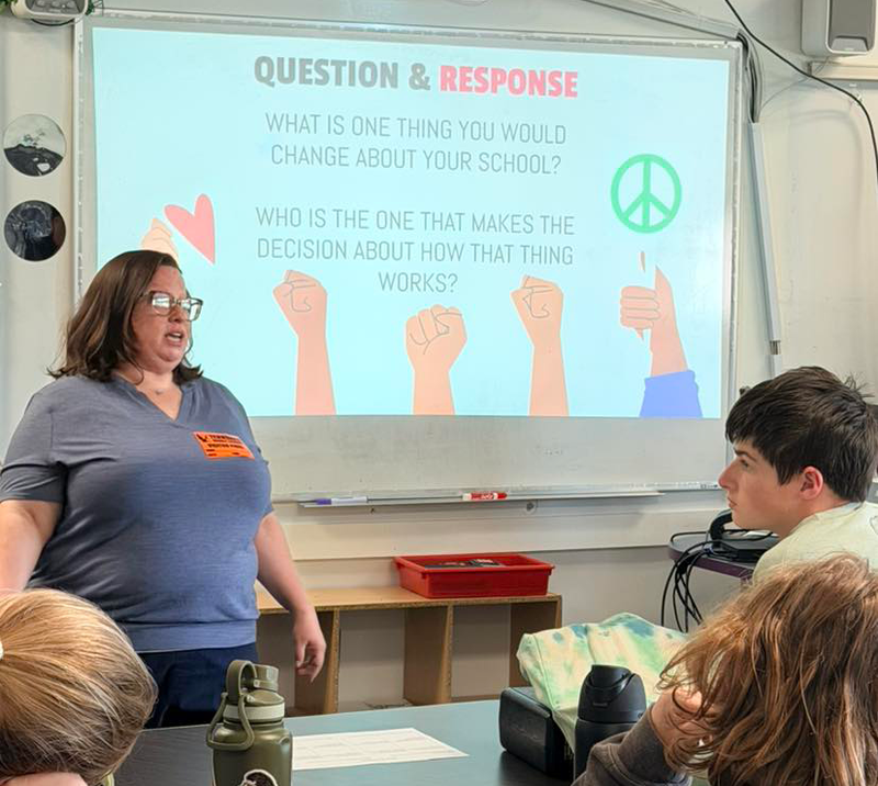 career day visitors speak to FMS students