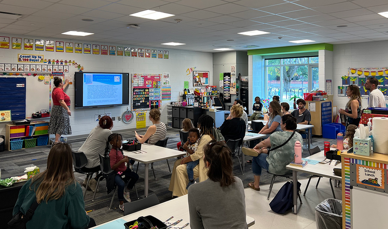families learn about elementary education at Ferndale Lower Elementary curriculum night