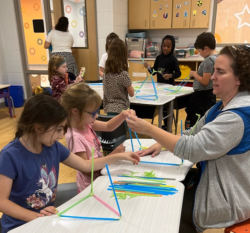 students use Strawbees in the STEAM lab