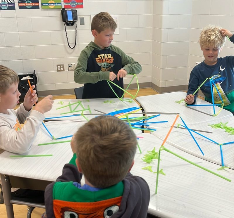 students use Strawbees in the STEAM lab