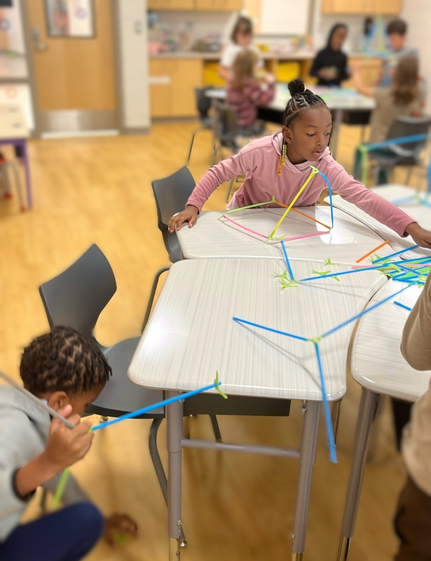 students use Strawbees in the STEAM lab