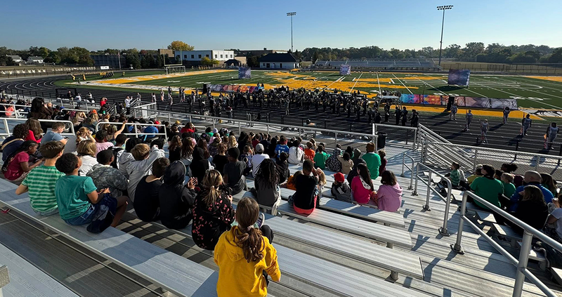 marching  band performs for Ferndale Upper Elementary Students