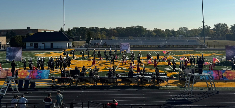 marching  band performs for Ferndale Upper Elementary Students