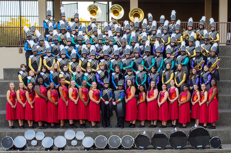 marching band poses for a photo
