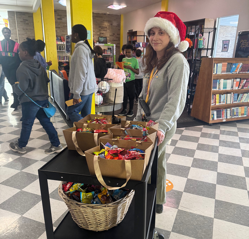 Grinch's helper distributed candy at FMS