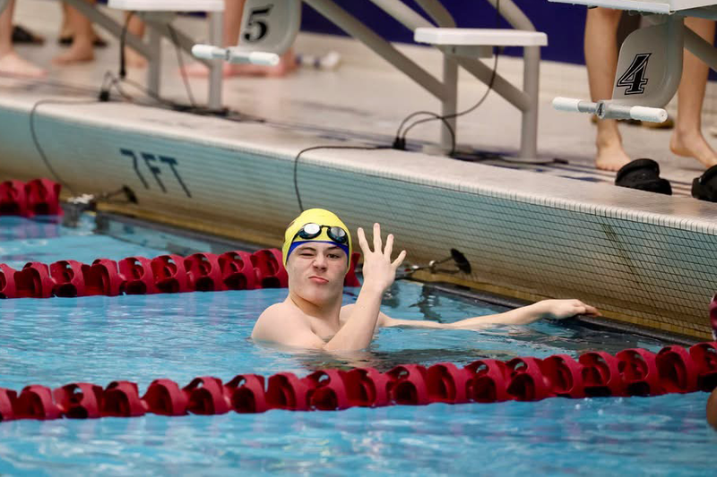 Ferndale swimmer celebrates a win at the finish line
