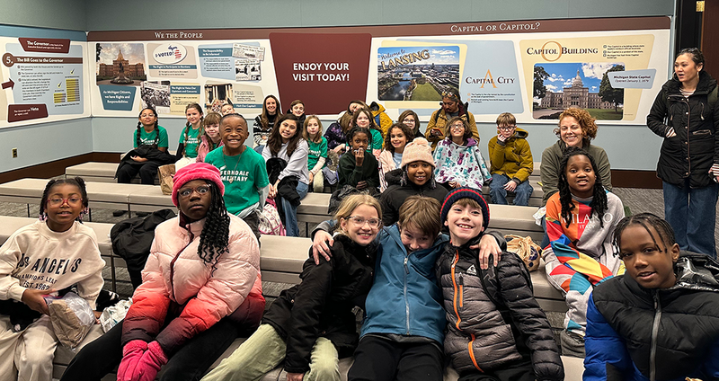 students in the education wing of the capitol in Lansing