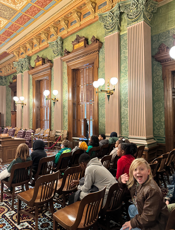 students inside the capitol in Lansing