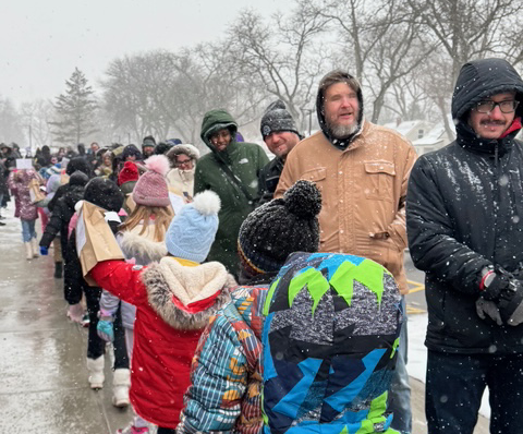 elementary students walk for peace