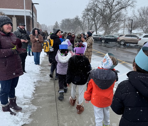 elementary students walk for peace