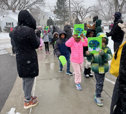 elementary students walk for peace