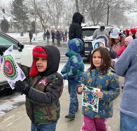elementary students walk for peace
