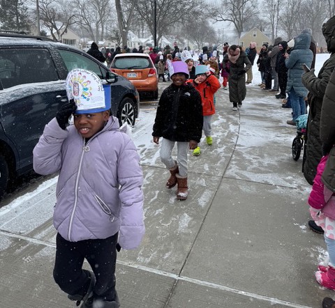 elementary students walk for peace