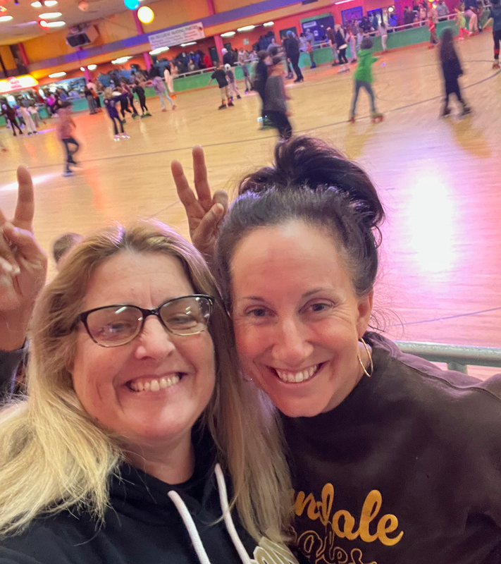 Principal Keefe and Principal Jeffrey had a blast at Elementary Skate Night