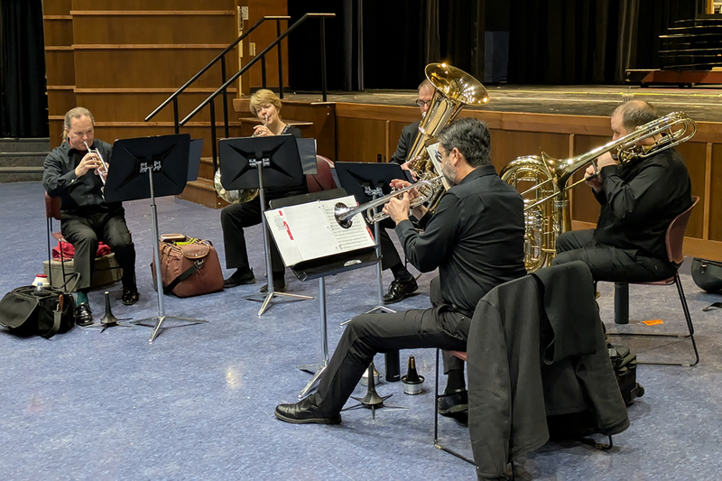 brass quintet performs for FMS band students