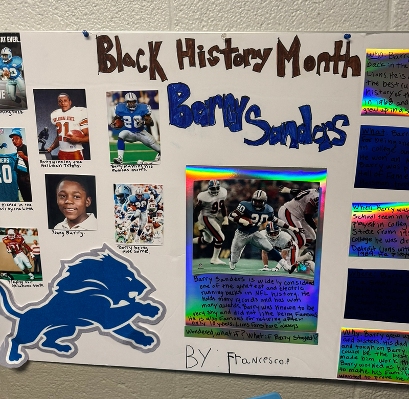 At FUEL's Living History night, a student presents the life and legacy of Barry Sanders