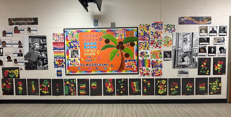 Student artwork was displayed along Black history biographies and facts in the FECC hallway.