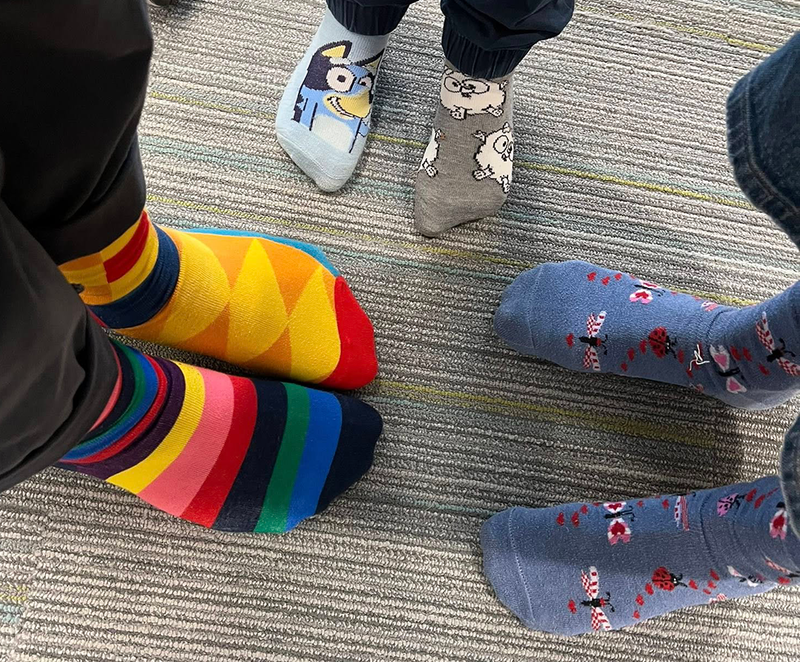 mismatched socks for Downsyndrome Awareness Day