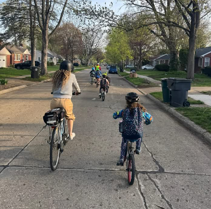bike bus rolls to school at Ferndale Elementary
