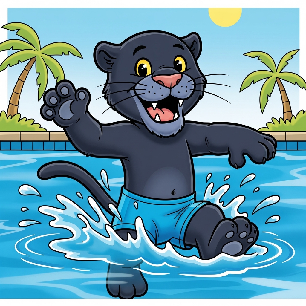 Clipart of Panther in Swimming Pool