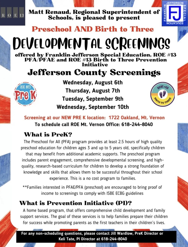 Birth to Preschool Developmental Screening Flyer  