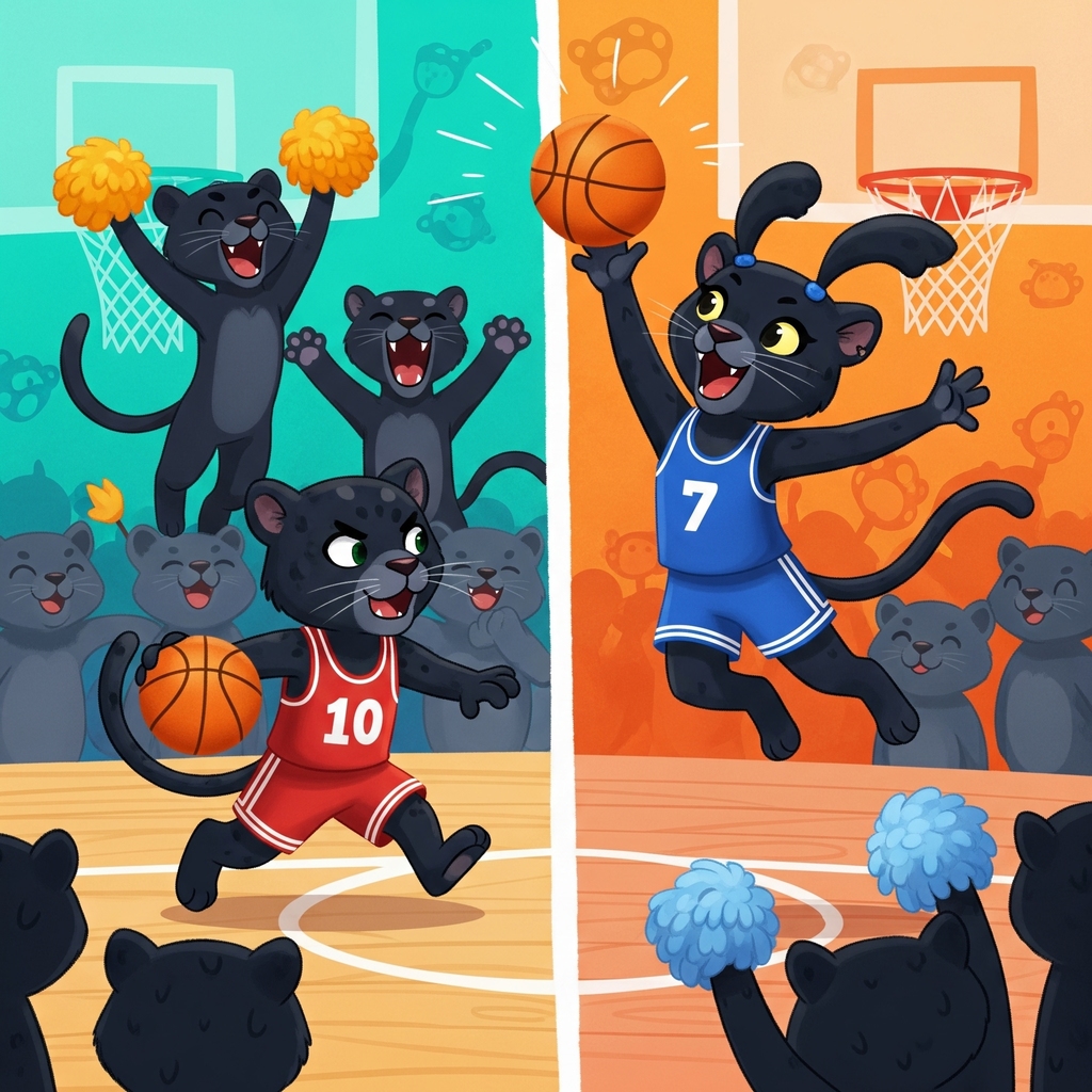 Panthers Cheerleading and Playing Basketball 