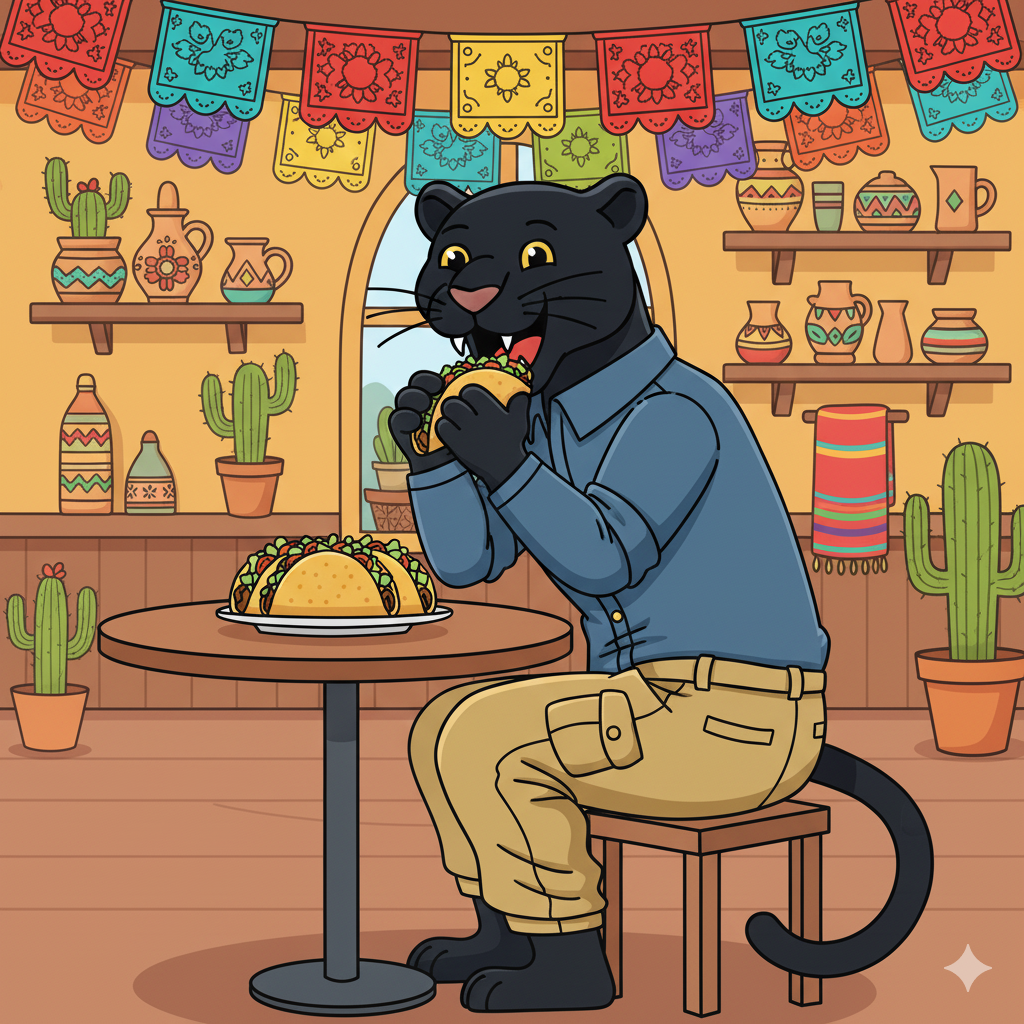 Panther eating a taco
