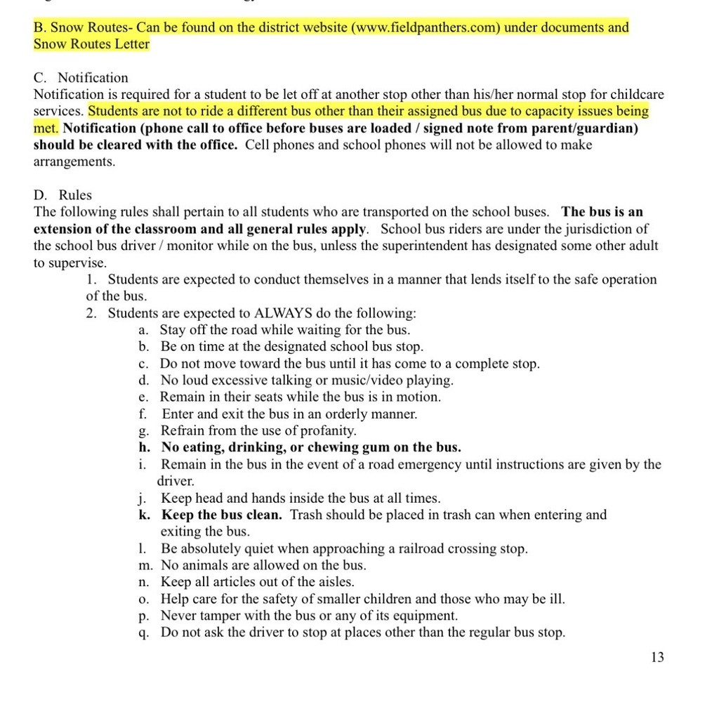 Page 13 of student handbook