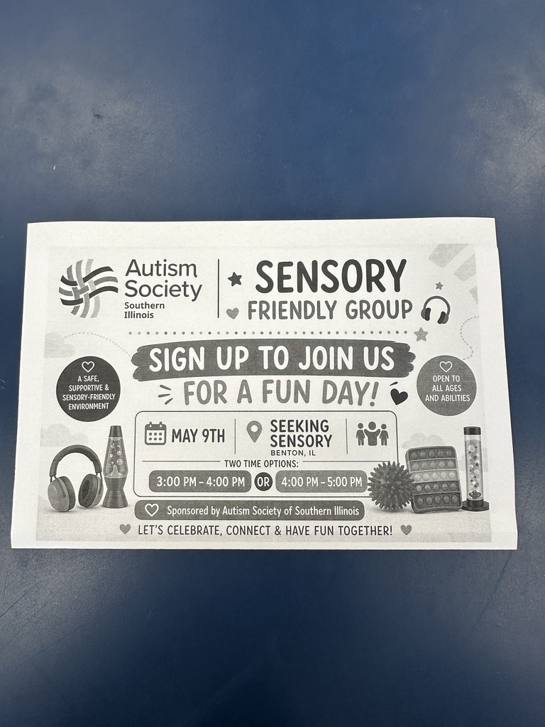 Sensory Friendly Group May 9 3-4 or 4-5 at Seeking Sensory in Benton, IL 