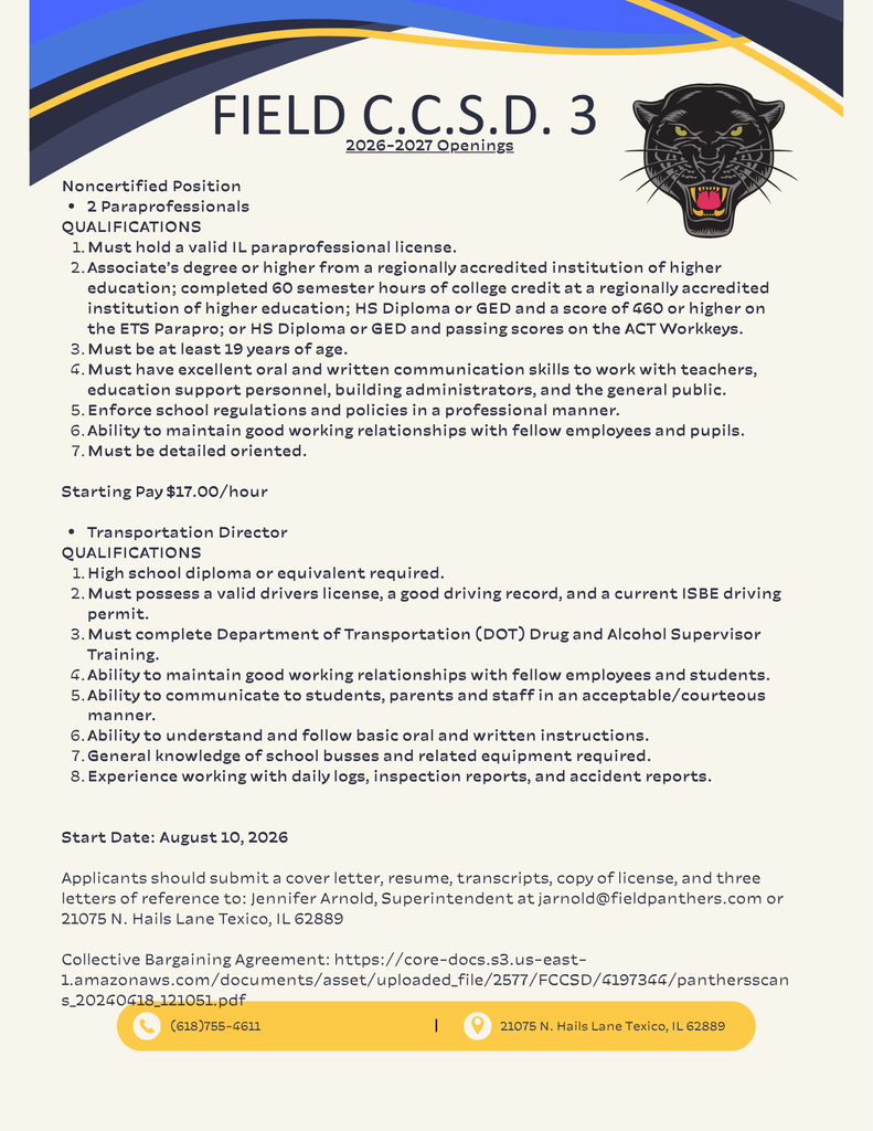 2 Para Openings and Transportation Director Opening