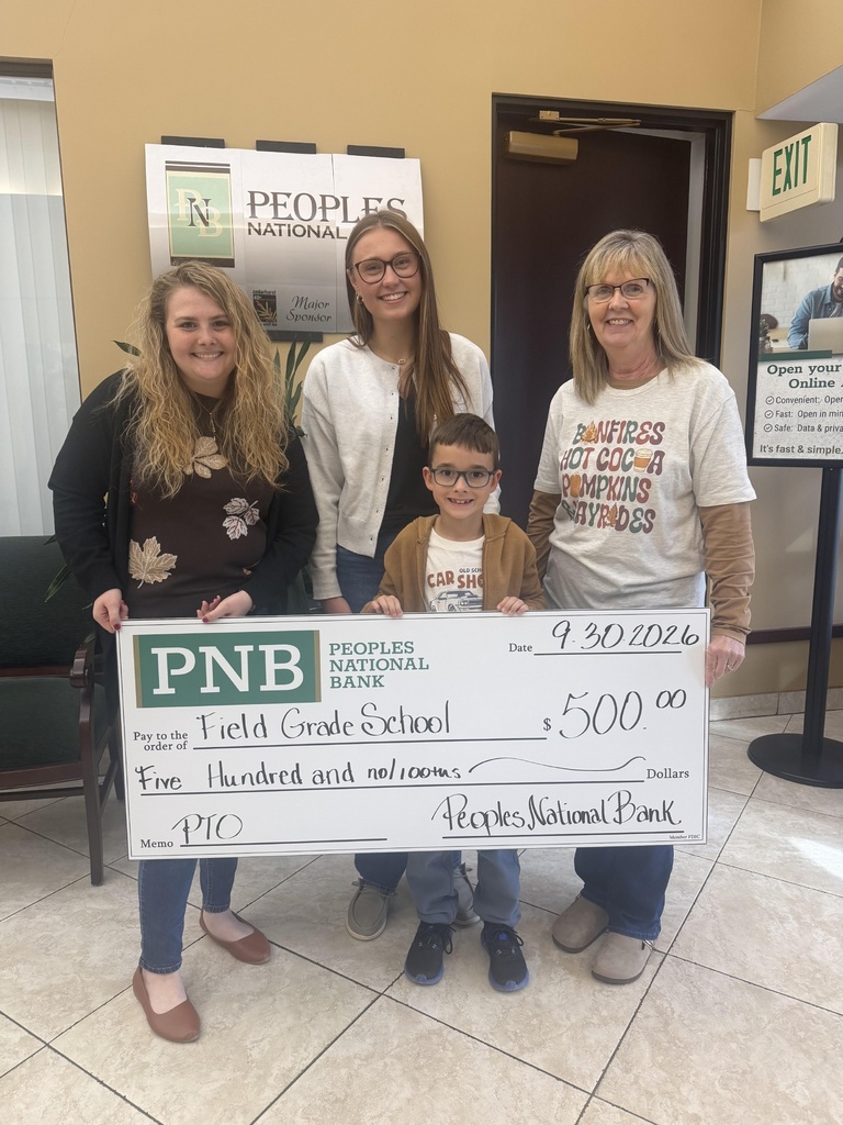 Peoples National Bank with check to P.T.O.