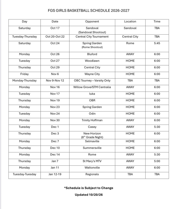 girls basketball schedule