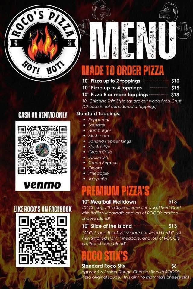 Roco's Pizza Menu