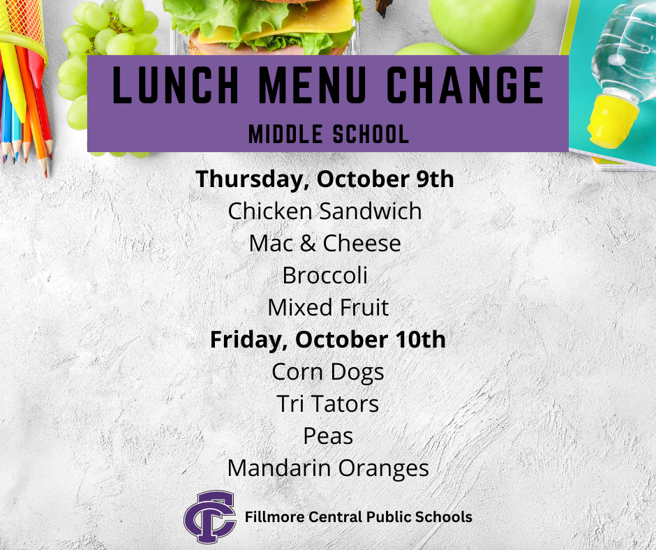 Middle School Lunch Menu Change