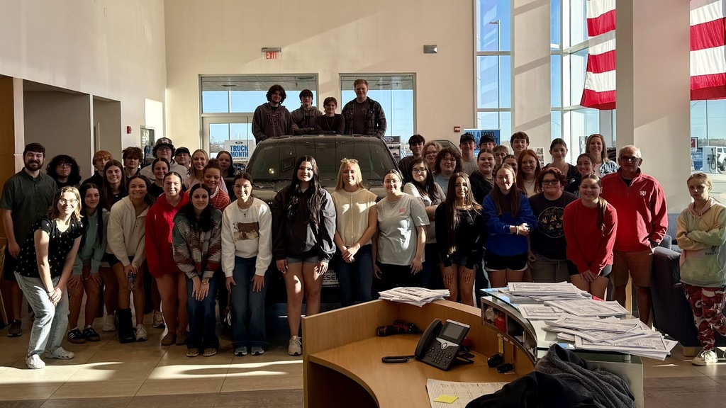 Today, Mrs. Patterson took the senior class on a visit to Friesen Ford of Aurora. During the visit, students were given a tour of the dealership, had the opportunity to explore several vehicles, and—most importantly—received valuable guidance on what to look for, which questions to ask, and how the car-buying process works from Louie and Ethan. They also took time to answer students’ questions throughout the tour and made several trips inside to retrieve keys so students could access different vehicles.  We sincerely thank Friesen Ford for their time, hospitality, and willingness to accommodate our group during their business day, as well as for providing refreshments for the students.