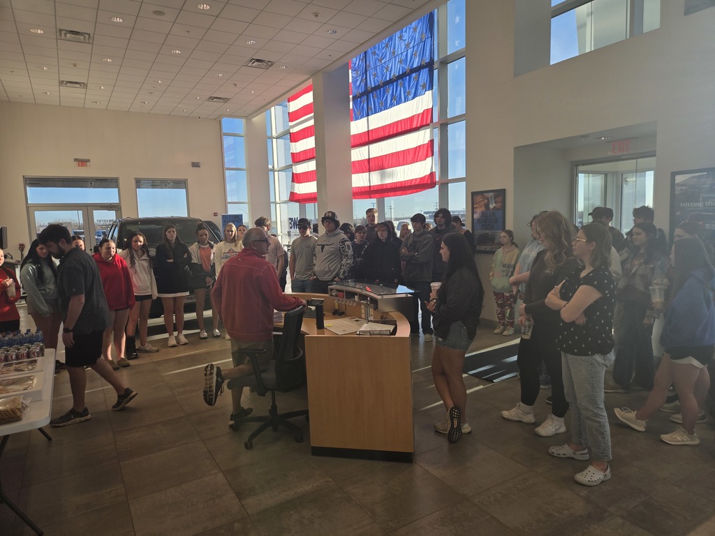 Today, Mrs. Patterson took the senior class on a visit to Friesen Ford of Aurora. During the visit, students were given a tour of the dealership, had the opportunity to explore several vehicles, and—most importantly—received valuable guidance on what to look for, which questions to ask, and how the car-buying process works from Louie and Ethan. They also took time to answer students’ questions throughout the tour and made several trips inside to retrieve keys so students could access different vehicles.  We sincerely thank Friesen Ford for their time, hospitality, and willingness to accommodate our group during their business day, as well as for providing refreshments for the students.