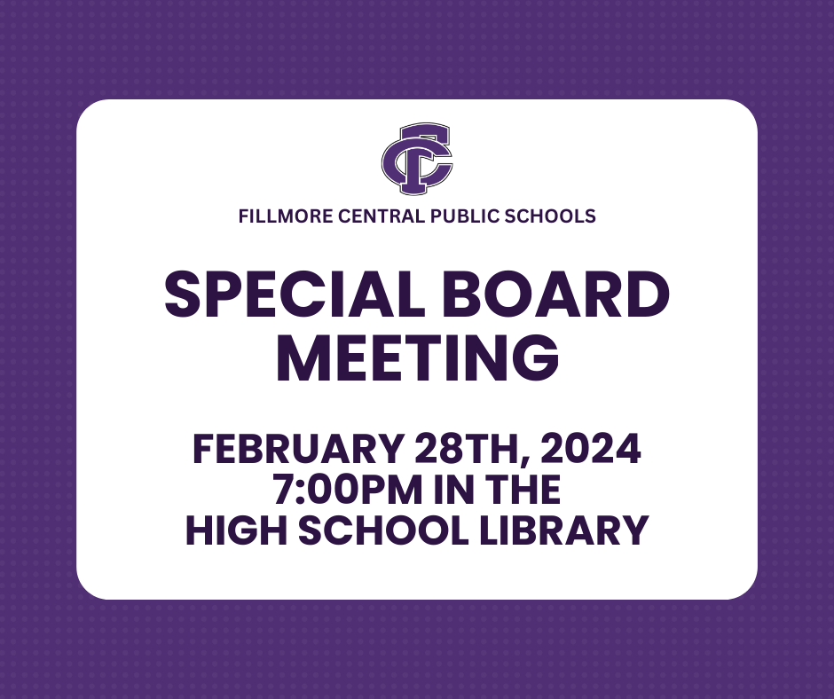 There will be a special board meeting on February 28th at 7:00 pm in the High School library to hear BVH Architecture report back on some first draft solutions to the Facility Audit and Master Planning process.