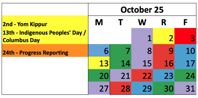 October calendar - A-B-C-D Days