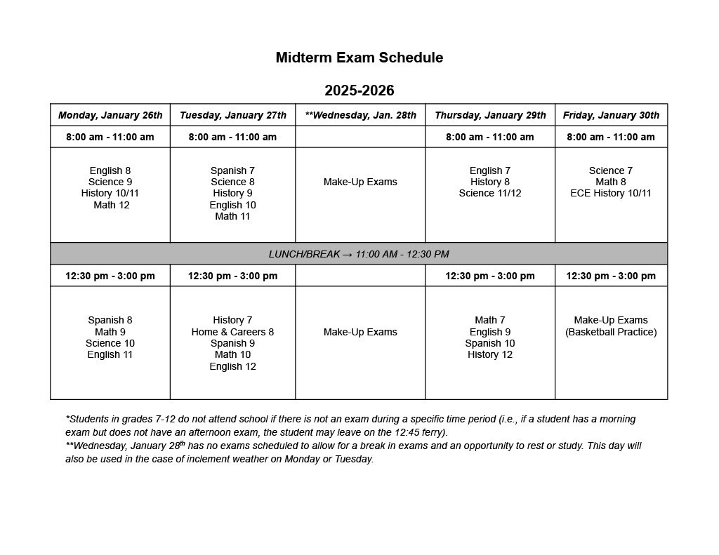 Midterm Exam schedule