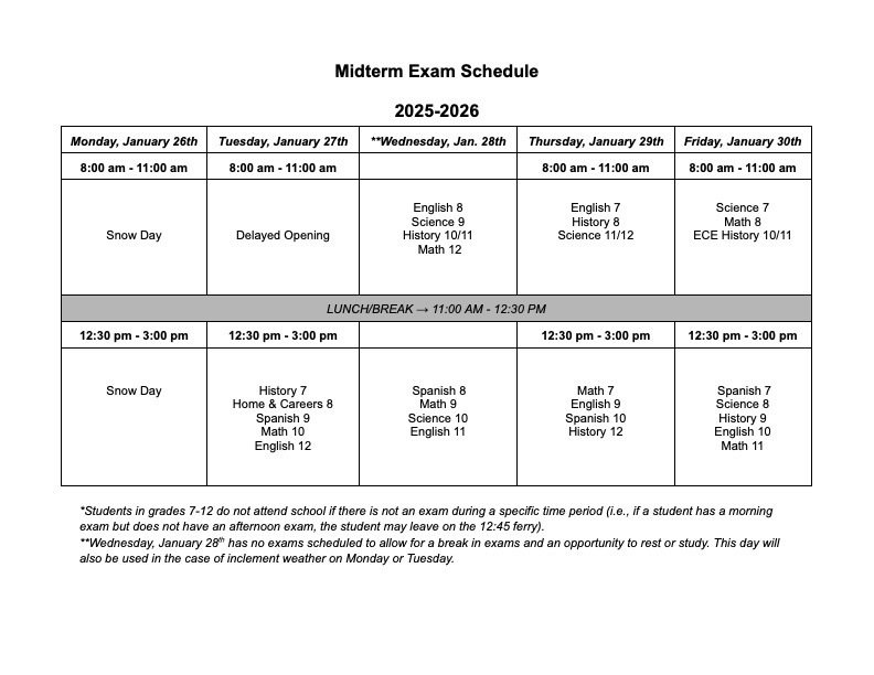 Midterm Exam schedule